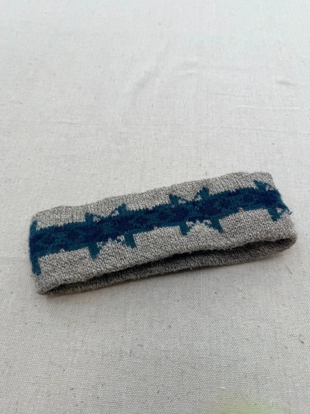 Cozy Knit Headband in Heather Gray with Teal Star Stripe